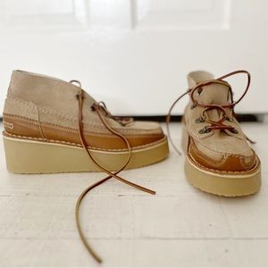 NWOT Free People Anthropologie leather suede lace up ankle wedge boots Size 6.5
